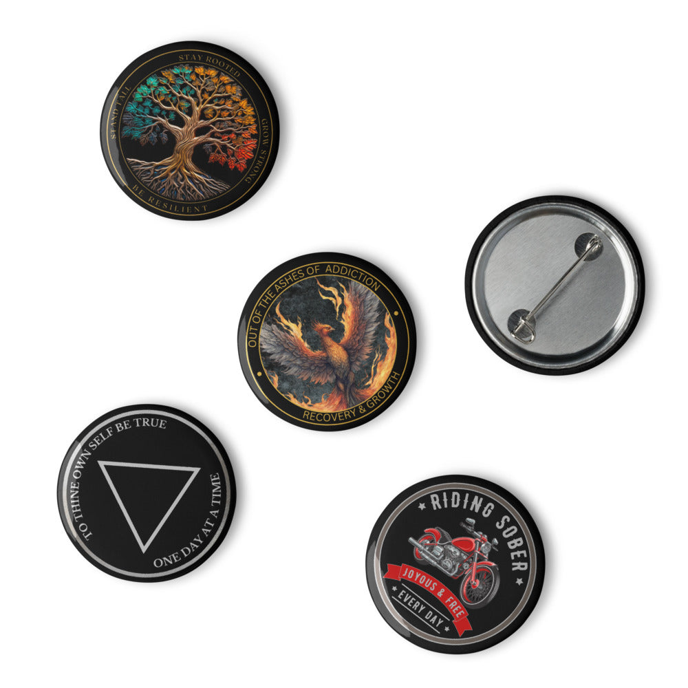 Sobriety Pin Button Set – Recovery Symbol Designs (5-Pack)