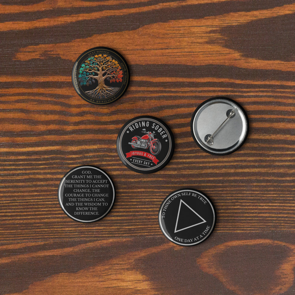 Sobriety Pin Button Set – Recovery Symbol Designs (5-Pack)