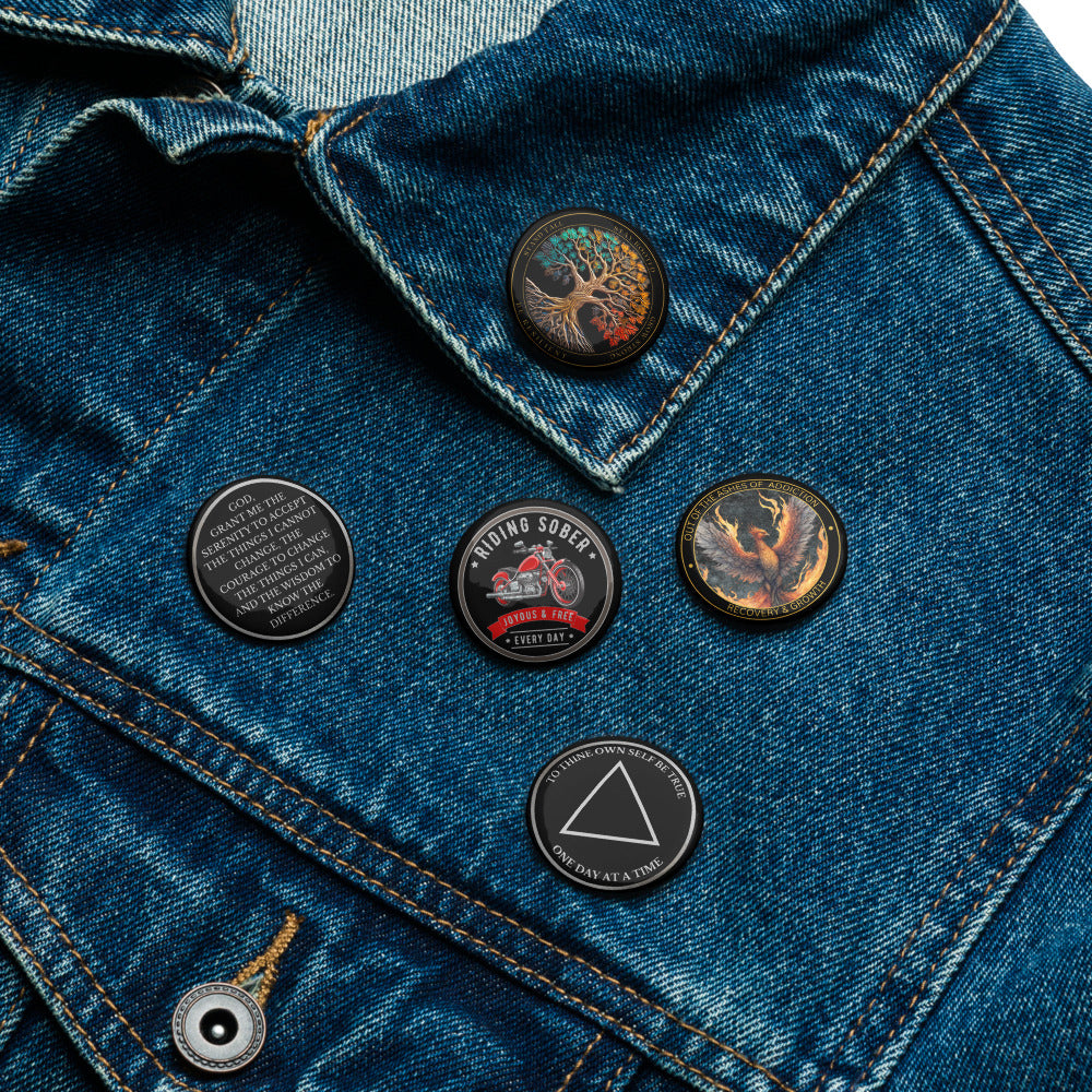 Sobriety Pin Button Set – Recovery Symbol Designs (5-Pack)
